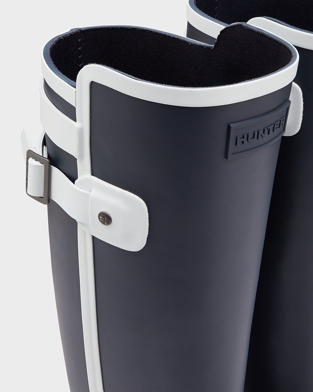 Hunter Høje Gummistøvler Dame Mørke Blå/Hvide | Refined Slim Fit Contrast | QEXOM-7521